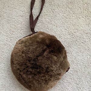 Round Brown Real Fur Crossbody Muff